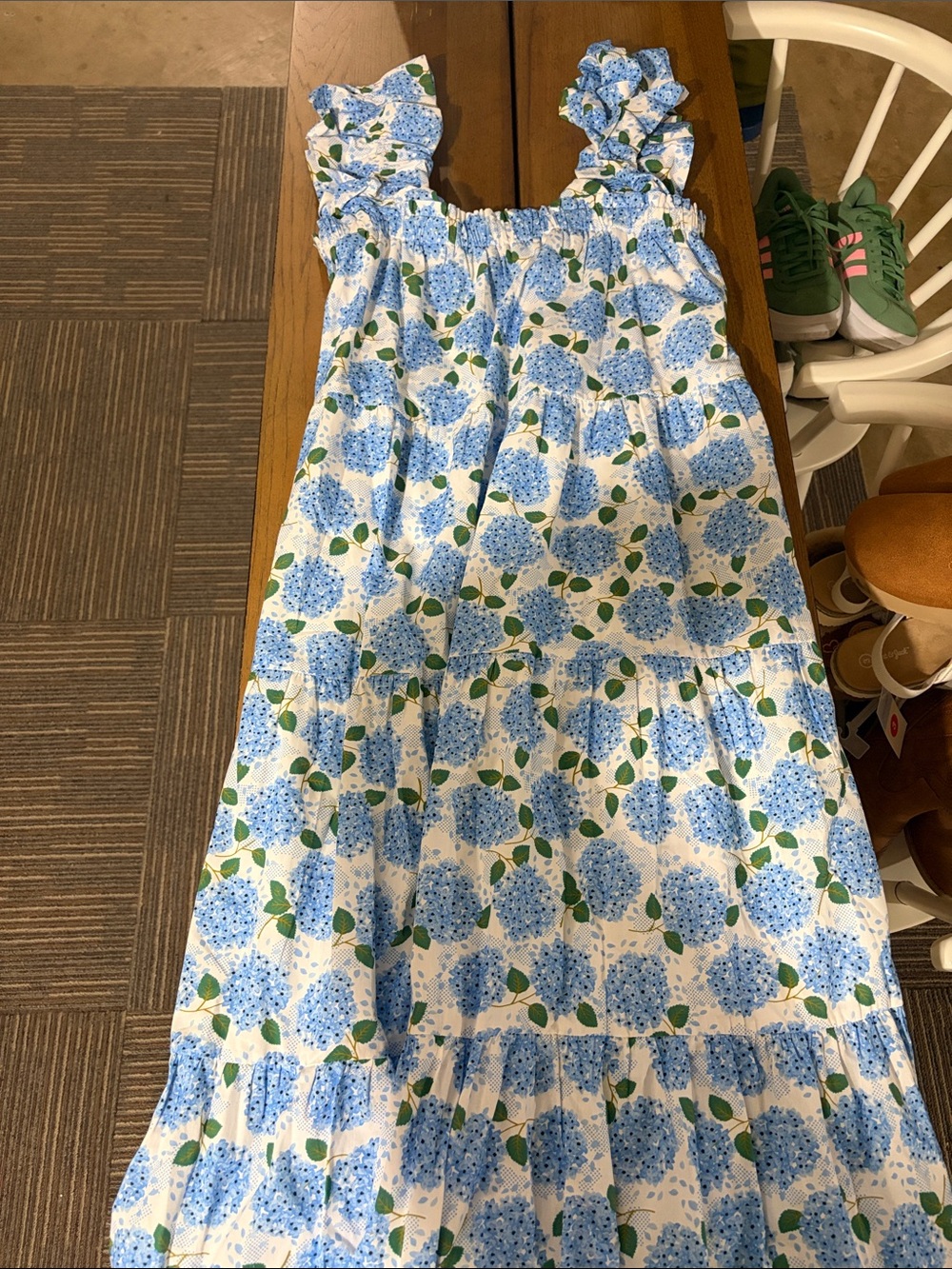 THML Blue and White Hydrangea Print Midi Dress